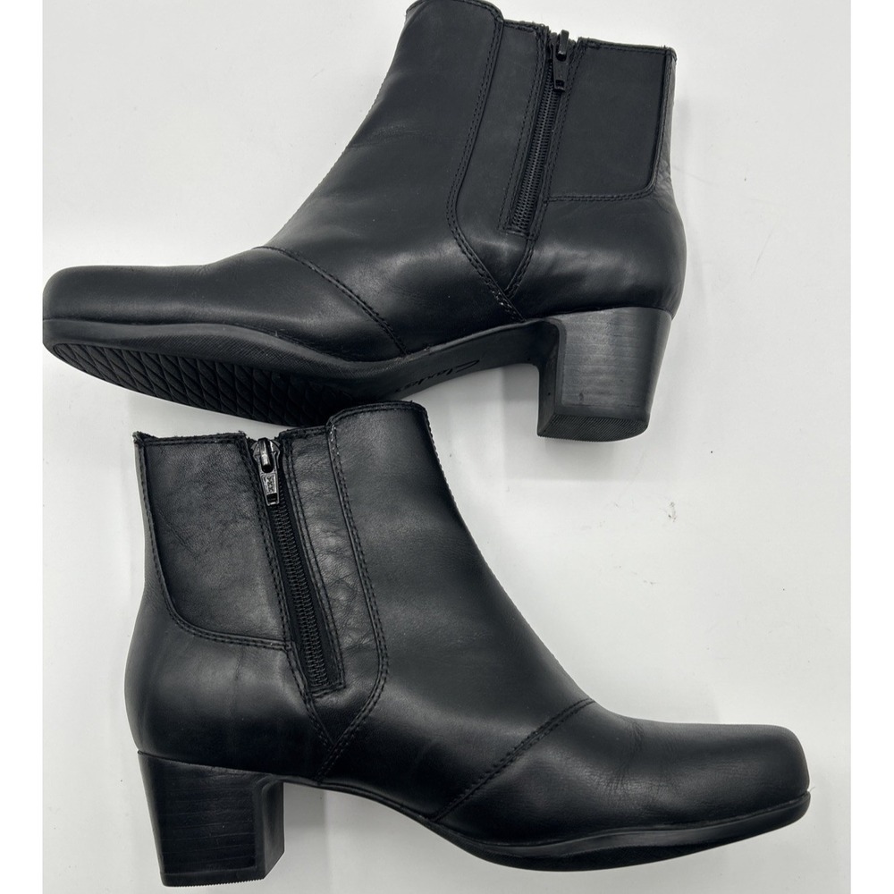 Clarks Artisan Women's Rosalyn Lara Black Leather‎ Ankle  Boots Bootie Size 8M